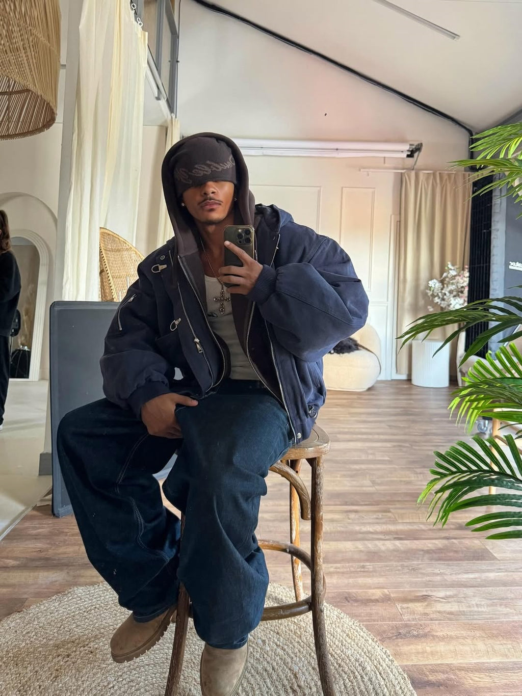15OZ INDIGO CANVAS CLASP BOMBER JACKET