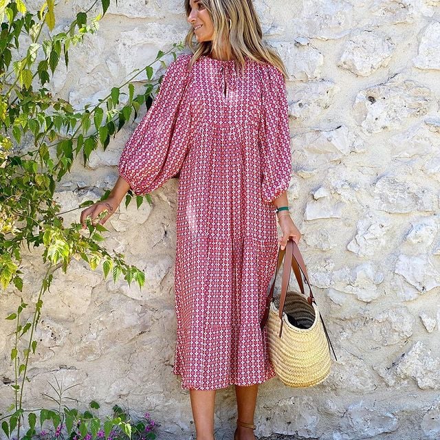 🌸🌸Big price reduction🌸Women's Elegant Puff Sleeve Floral Boho Maxi Dress